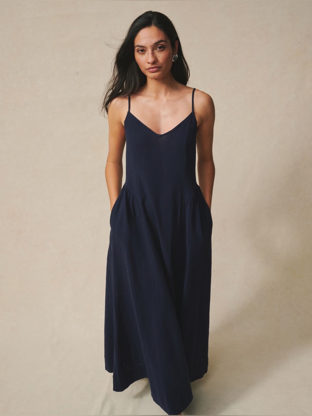 next Navy Spaghetti-Strap V-Neck Midi Dress
